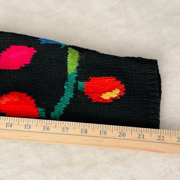 Talbots Y2K Hand Knit Women Black Christmas Holiday Light Cardigan Sweater L - Picture 10 of 11